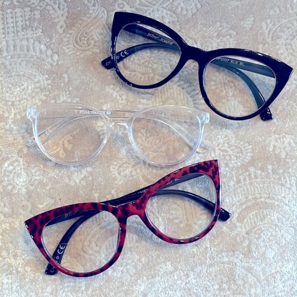 Brand New Betsey Johnson Set of 3 Blue Light Blocking Computer Glasses Cat Eye
